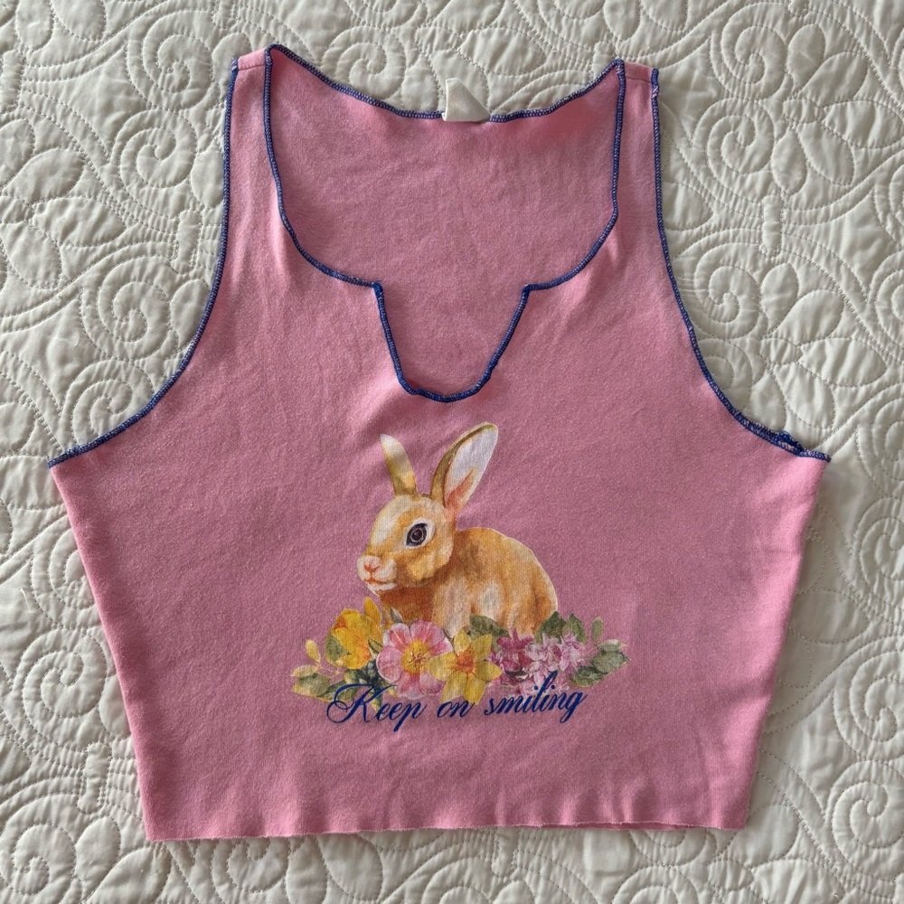 Urban Outfitters Pink Bunny Graphic Tank Top